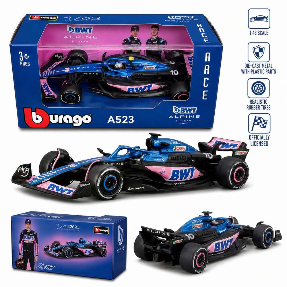 New Bburago 1:43 Scale BWT Alpine F1 Team A523 Die-Cast Model Car 3+